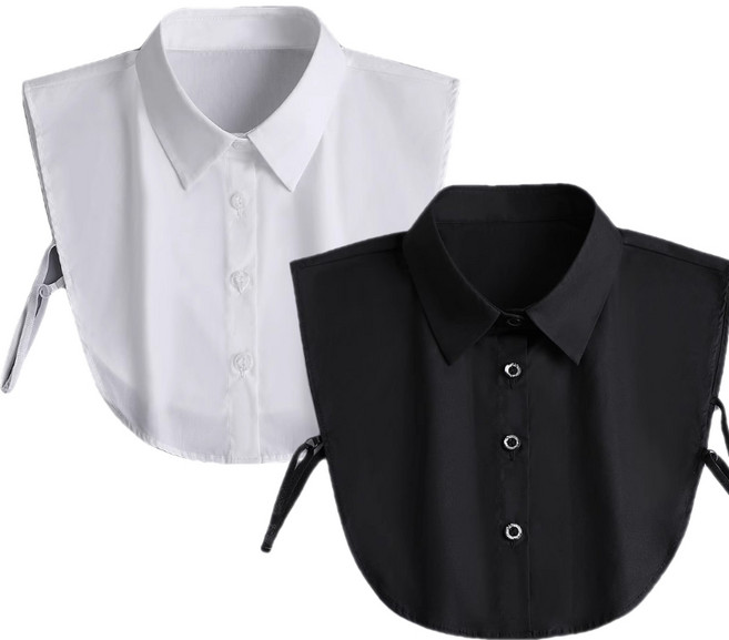 에쉬울프 쉬폰 블라우스 페이크 레이어드 셔츠 카라 브이넥 2종 세트