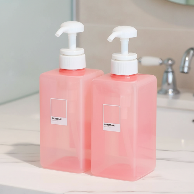 팬톤 욕실 샴푸 디스펜서 리필 용기 400ml 세제 공병 펌프형, 팬톤 리필용기, (핑크 2개)
