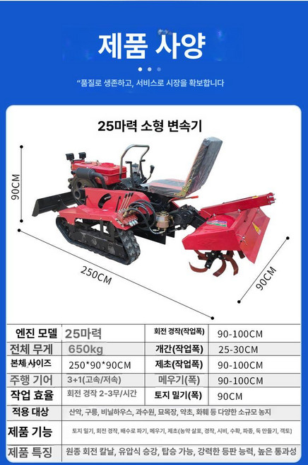 소형 트랙터 대동 농기계 회전경운기 상품 4륜디젤 텃밭 기계 밭가는기계 전기 승용관리기, 화색 25마력 소형 변속기 저사양 5종 농구 세트, 1개
