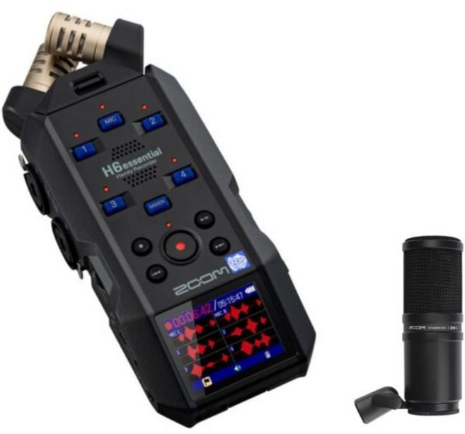 Zoom H6essential 6트랙 32비트 플로트 휴대용 오디오 레코더 접근성 스테레오 마이크 4개의 XLR/TRS 콤보 입력 USB 인터페이스 뮤지션용 팟캐스터