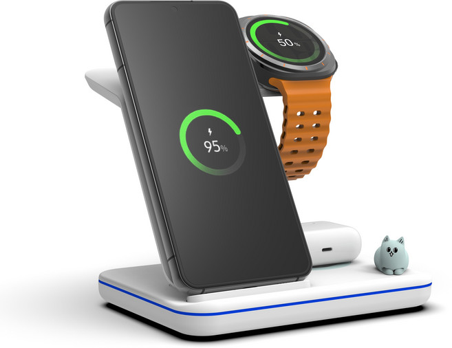 라온 3in1 고속무선충전기 갤럭시워치8 호환 갤럭시s z플립 폴드 버즈 무선충전, 1개, 화이트