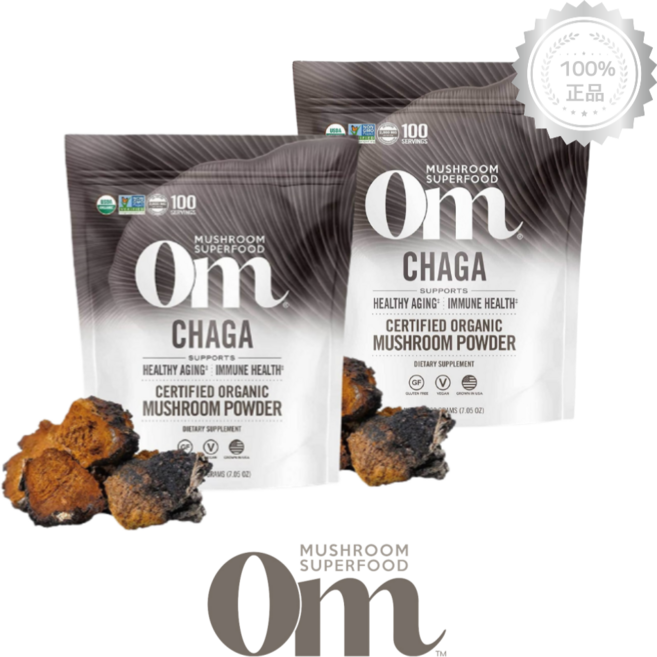 [2팩기획] 옴 머쉬룸 차가버섯 분말 200g 효능 2 000mg 함유 젊음의 버섯, 1개