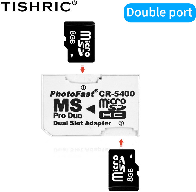 TISHRIC 메모리 스틱 프로 듀오 카드 리더 마이크로 SD 어댑터 게임 PSP 카메라용, 1), 02 Double Port, 한개옵션2
