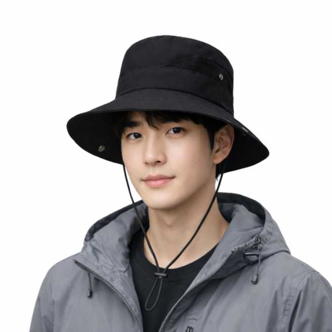 비렌스 베이직 등산 낚시 메쉬 모자 자외선 차단, 다크 블랙