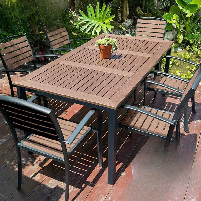 야외 테이블 세트 테라스 방수 원목 펜션 의자 식탁 고급, 160cmㅣ체어6ㅣ테이블 세트