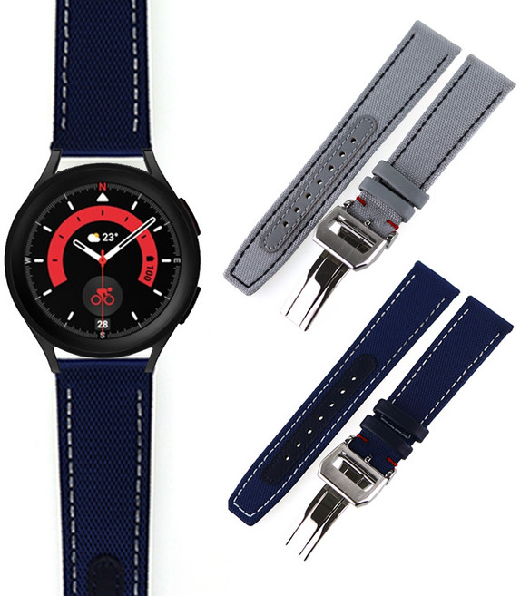 SM-R920 갤럭시워치5 프로 45mm 캔버스 가죽 버클 호환 스트랩, 2. IW04WH20 연그레이, 1개