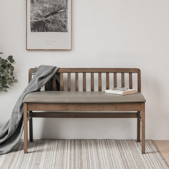 [리비니아] 제노 방석 원목 2인 식탁 라인 벤치 2color, 월넛