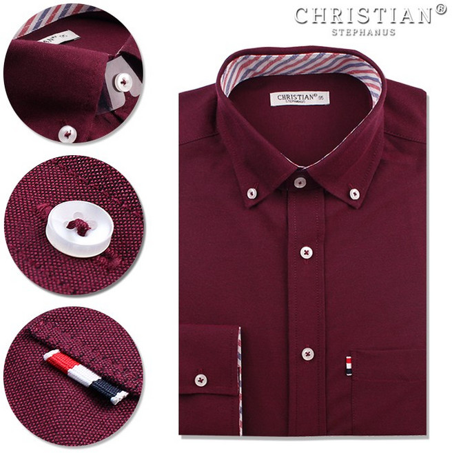 크리스챤 남자 폴리혼방 무지 긴소매 정장셔츠 CR108 (wine)