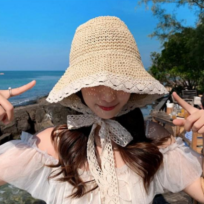 지니홀딩스 성인 보넷 레이스 모자 연예인모자 밀짚모자 여름모자 안날라가는 모자 예쁜모자