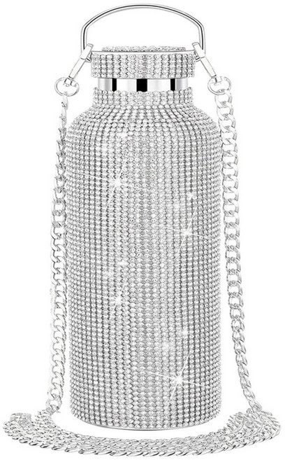다이아몬드 물병 스테인리스 보온병 라인스톤 다이아몬드 단열재, 실버, 350ML, 1개