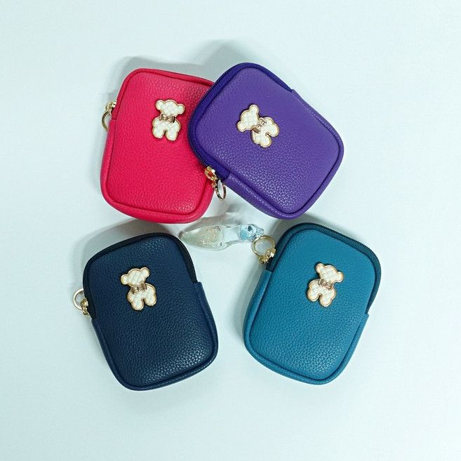 국산 미니 파우치 동전 카드 지갑 담배 화장품 소품 소형 휴대용 사각 가죽 이앤힐 자체제작 베어 스퀘어