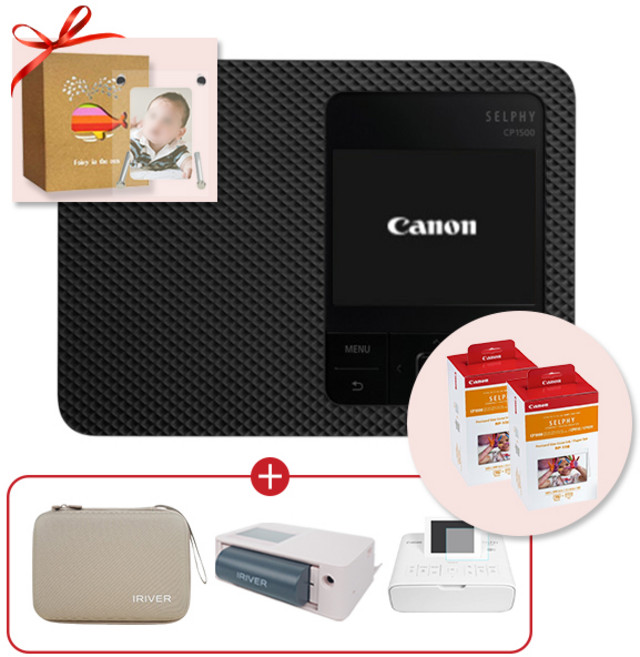 캐논 셀피 CP1500 블랙+RP-108 2개+필름+아이리버 케이스+휴대용 배터리패키지, 블랙+IR세트+RP-108 2개+필름+아크릴액자+앨범