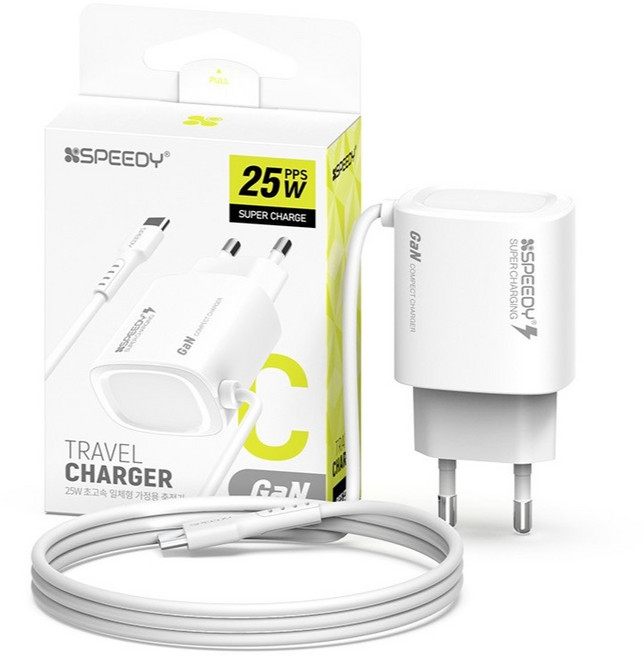SPEEDY PD 25W PPS 초고속 C타입 케이블 일체형 충전기, 화이트, 2개