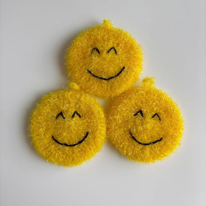 클래식아카이브 스마일 손뜨개 아크릴 수세미, 1세트, 3개