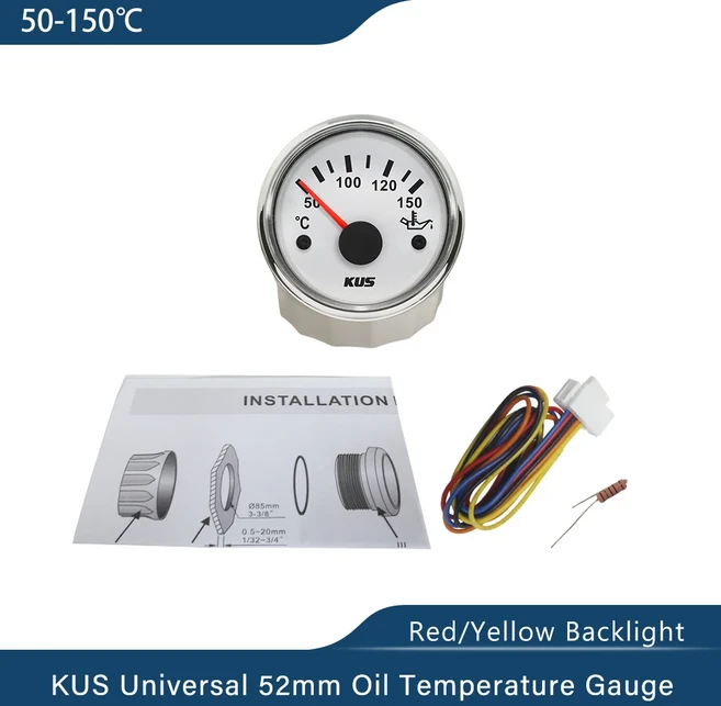 Tus 범용 52mm(2 인치) 자동차 오일 온도 게이지 센서 미터 표시기 50 150 ℃ 12V 방수, 01 빠른  Mainland, 08 WS