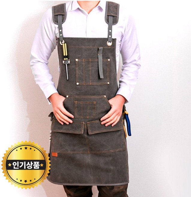 당돌 카페 공방 작업용 데님 앞치마, 그레이, 1개
