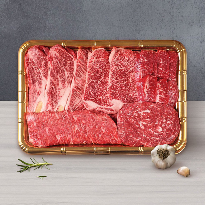 [신비하누] 한우 1등급 구이채반 선물세트 2호 1.4kg(등심200g x 2팩+채끝200g+특수200g+불고기300g+국거리300g), 1개