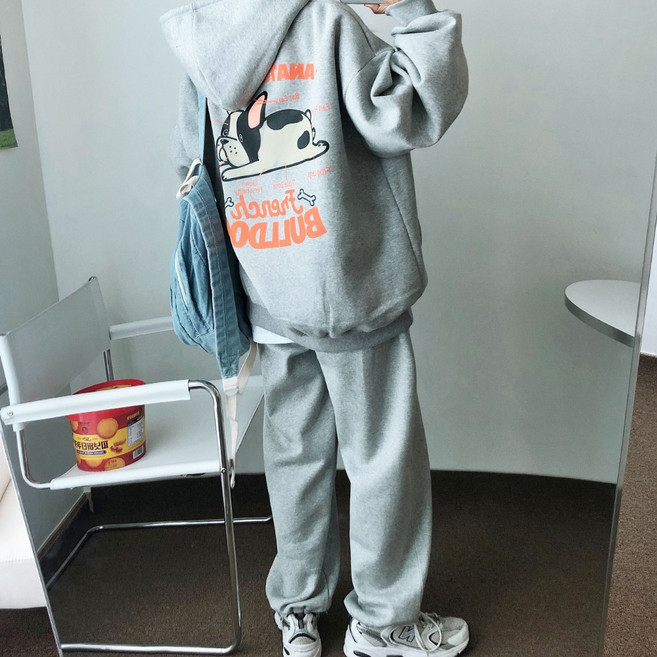 러브앤시티 남녀공용 *특양면/기모 선택* 프렌치불독 후드 트레이닝세트 스트링팬츠 상하세트 오버핏 빅사이즈 후드티 셋업