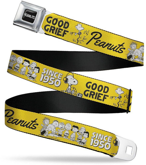 P.eanuts 벨트 안전벨트 버클 벨트 P.eanuts Gang Since 1950 Good Grief Group 포즈 옐로우 블랙 조절 가능 옐로우 블랙 화이트.