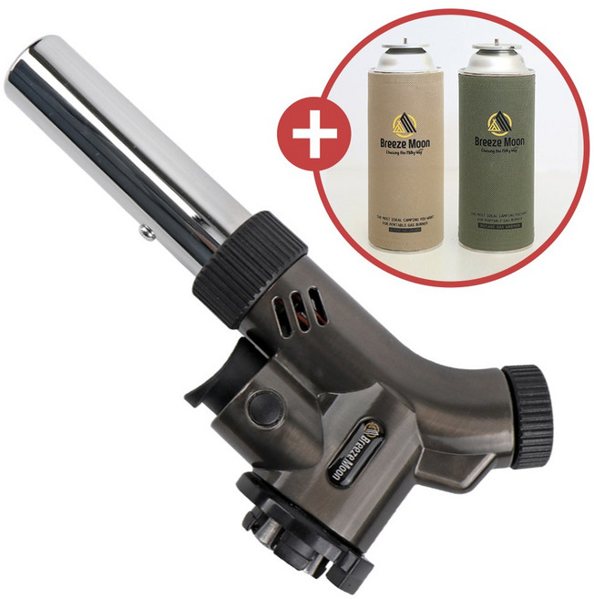브리즈문 메탈 캠핑 부탄 가스 토치 가정용 요리용 휴대용 캠핑용 토치, 04.메탈토치+워머(올리브그린)+파우치(2호), 1개