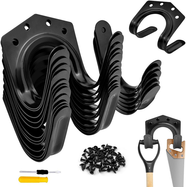 ADNEWX 18개의 공구 걸이 벽걸이형 정원용 공구 선반 창고 농장 작업용 (나사와 드라이버를 포함 ), 1세트, 검은색