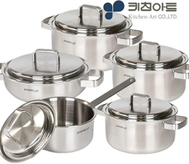 키친아트 프리미오 스텐316 통5중 인덕션 냄비세트 5종, 스텐, 1개
