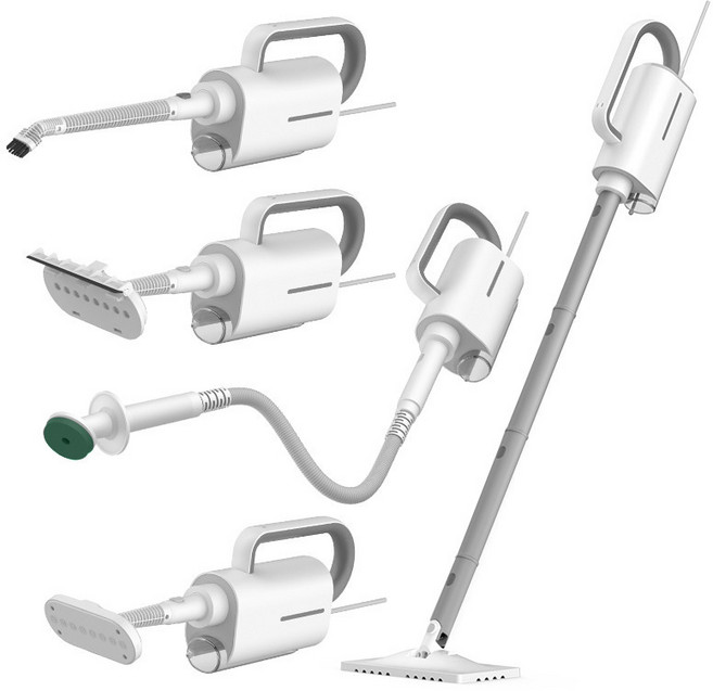 고온 스팀청소기 다기능 가정용 5in1 핸디형 청소기 20초 급속 가열, 화이트