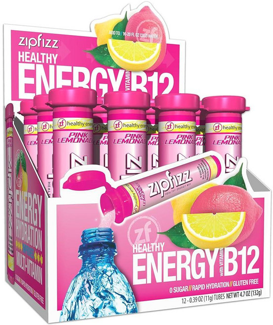 집피즈 멀티비타민 에너지 드링크 믹스 수박맛 20팩, 0.39 Ounce (Pack of 12), Pink Lemonade