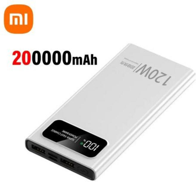 200000 mAh 보조베터리 120W 초고속 충전 배터리 iPhone Samsung Huawei 용 고용량 디지털 디스플레이 보조베터리, 4)White 200000mAh