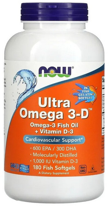 나우푸드 울트라 오메가 3 500 EPA & 250 DHA 1000mg 피쉬 소프트젤, 2개, 180정