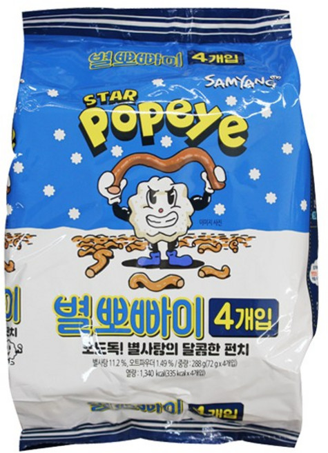 삼양식품 별뽀빠이 4개입 288g(72gx4개입) 식품 > 스낵/간식 스낵/시리얼 과자쿠키/비스킷/크래커 과자쿠키, 288g, 1개