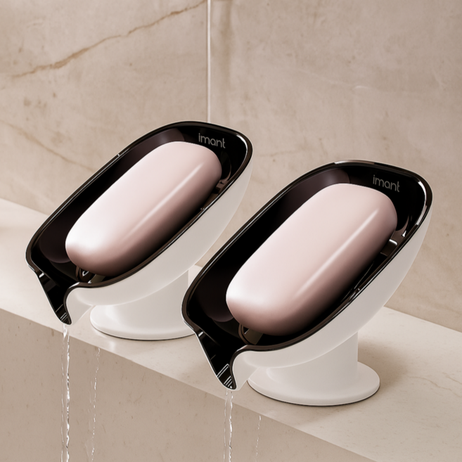 다용도 자동 배수 고급 타원형 비누받침대 2p 세트, 2개 한 세트