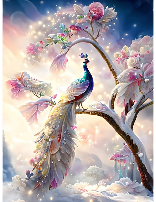 보석십자수 길조 청공작새 목단꽃과 부귀와 행운의 상징 대업 성취 재물 들어오는 모란꽃 풍수 학 장식화 보석 비즈 공예 아트 집콕 취미 구슬 수제 퍼즐 붙이기 DIY 패키지 액자없음, KQ-9, 60cm*80cm, 1개, KQ-9 60cm*80cm