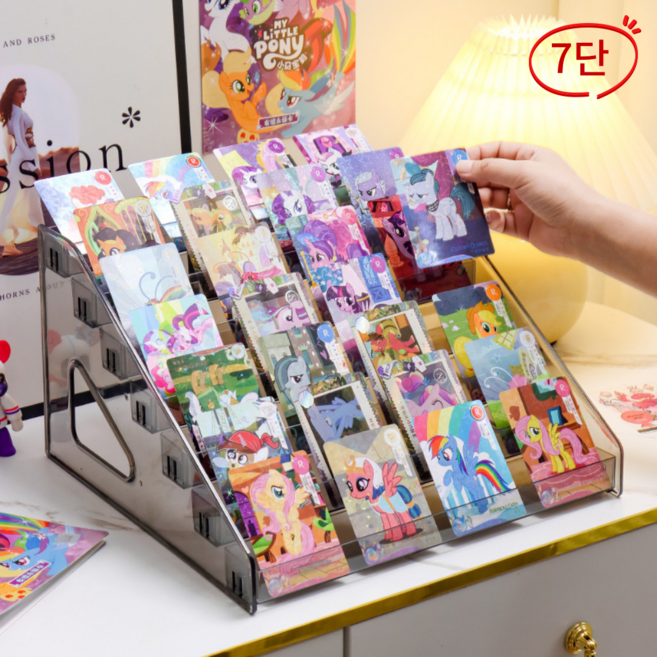 살림마루 7단 투명 진열대 아크릴 엽서 포토카드 굿즈 피규어 소품 정리 거치대, 1개, 블랙