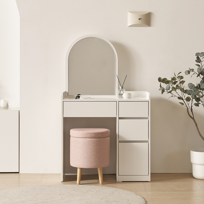 멜루어 800 수납 LED 조명 수납 모던 미니 거울 화이트 화장대, 화이트(4월 24일 출고 예정), 민자