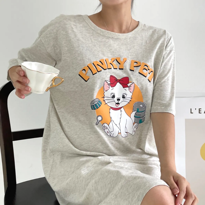 별별모아 반팔 루즈핏 순면 원피스 홈웨어 잠옷 실내복