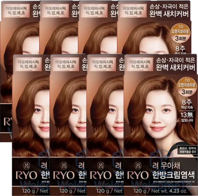 려 우아채 멋내기새치 염색제 120g, 오렌지브라운, 8개