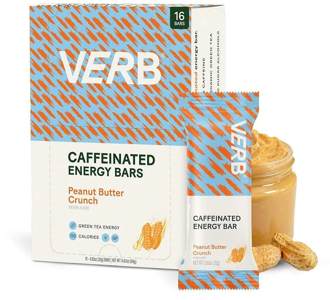 버브 카페인 에너지 바 생일 케이크 (26g 16팩) 110칼로리 맛있는 저설탕 - 80mg 녹차 카페인이 함유된 글루텐 프리 이동 중 간식 한 실제 식품 성분, Peanut Butter Crunch, 16 Count (Pack of 1), 26g - 쿠팡