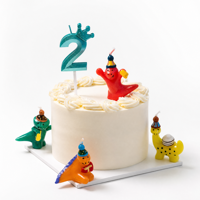 생일 공룡초+왕관 숫자 초 세트, 1개, 민트 2