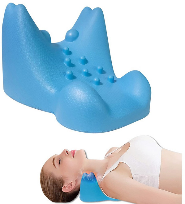 넥 스트레처 목 스트레처 목 어께 스트레칭 베개, 블루, 1개
