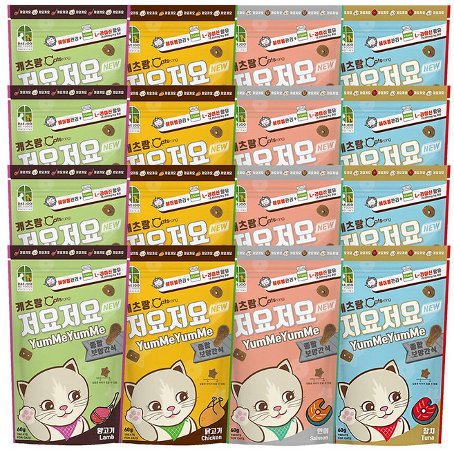 캐츠랑 저요저요 고양이 보양간식 4종 콤보, 닭고기, 양고기, 연어, 참치, 60g, 4세트