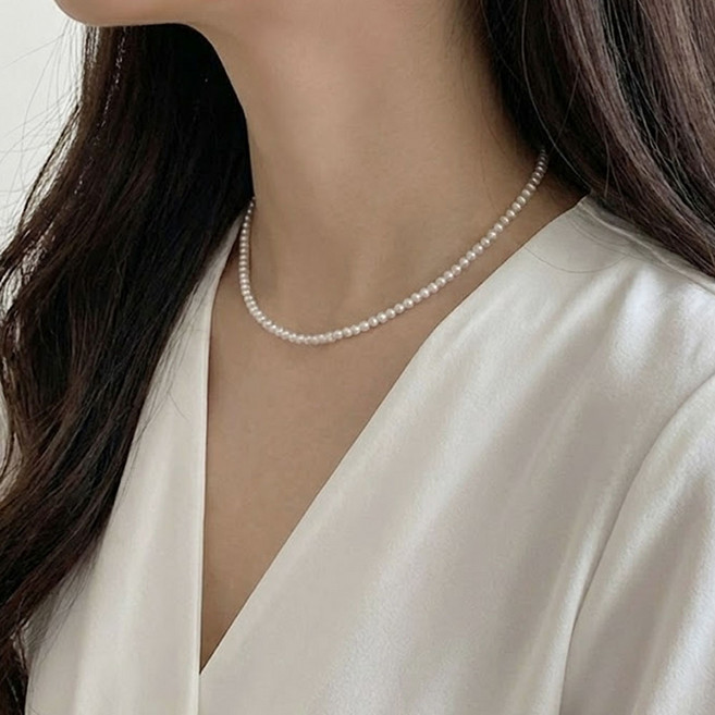 아루아 크림 진주 목걸이 심플 베이직 패션 레이어드