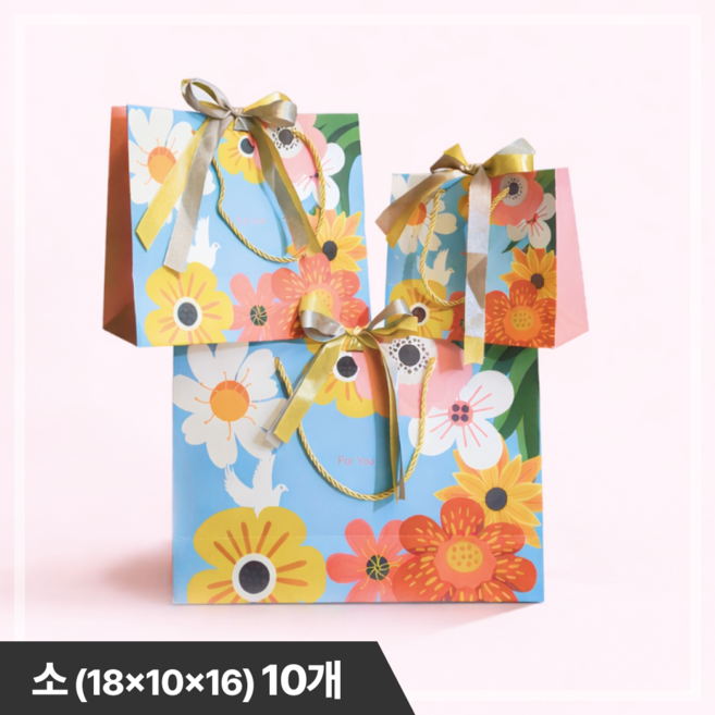 헤임프 고급 리본 선물 종이 쇼핑백, 10개, 비비드플라워(소)