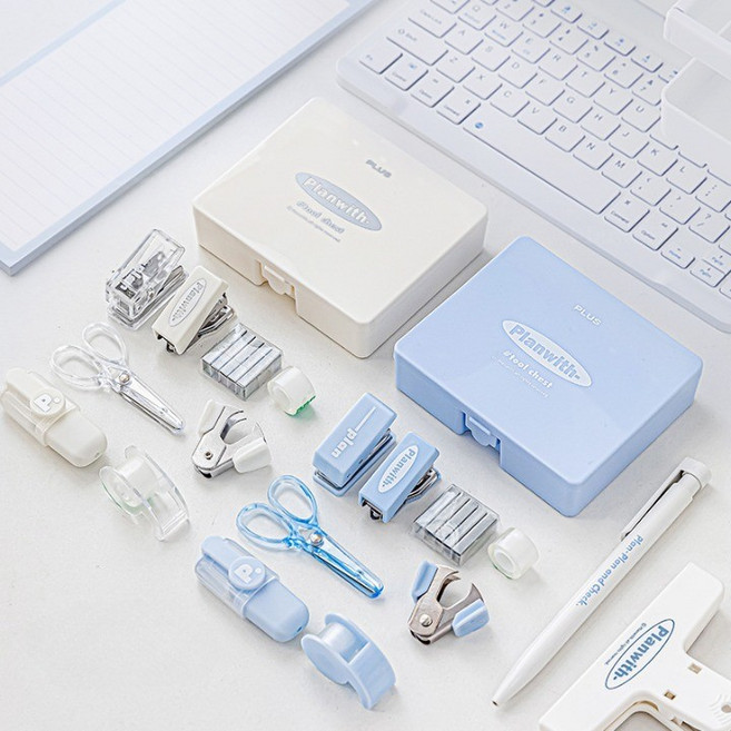 고맙토다 실속만점 휴대용 미니 문구세트 8종 학용품 키트, 1개, 스카이블루+화이트