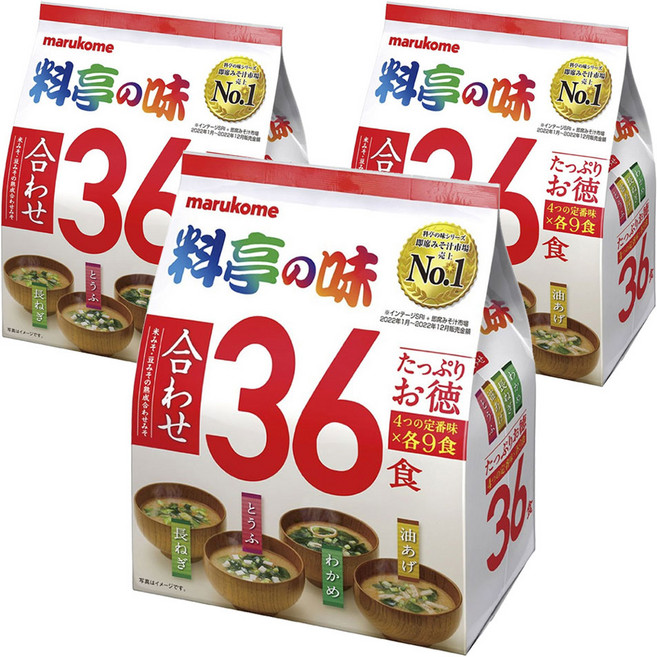 marukome 料亭之味綜合味噌湯 蔥口味+豆腐口味+裙帶菜口味+豆腐口味 36入組, 3袋