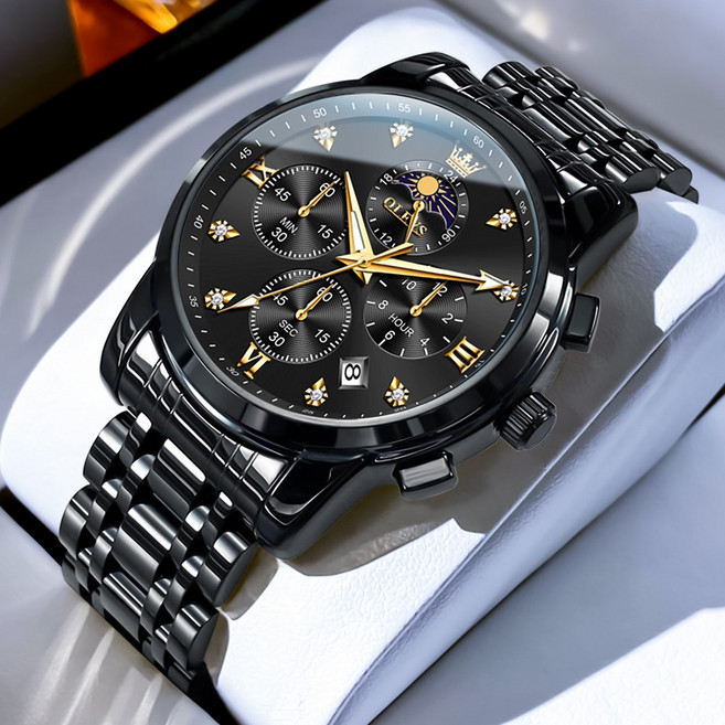 OLEVS 남자손목시계 정품 쿼츠 패션 큐빅 명품 다기능 워터프루프 야광 메탈 남성시계