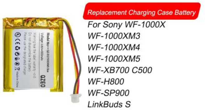 소니 WF-1000X WF-1000XM3 WF-1000XM4 WF-1000XM5 WF-XB700 C500 WF-H800 WF-SP900LinkBuds S용 교체 충전 케이스 배터리, WF-1000XM5 500mah, 4) WF-1000XM5 500mah, 1개