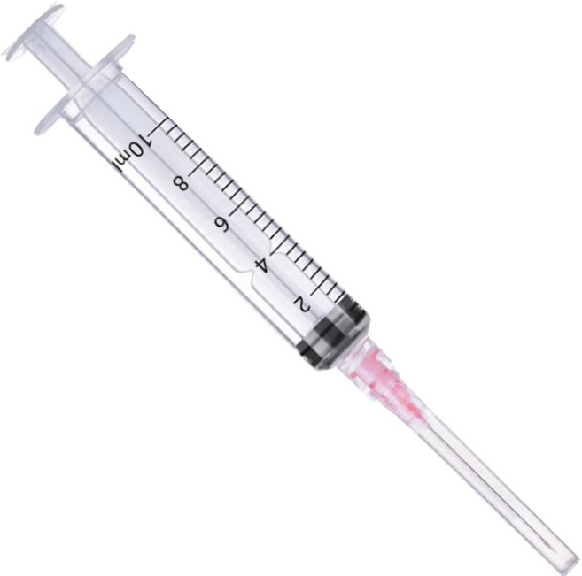 100팩 - 바늘 25Ga가 포함된 25ml/cc 루어 락 플라스틱 주사기 산업용 조제용 실험실 측정 도구 과학 및 식물 주사 용품, 100, 10ml