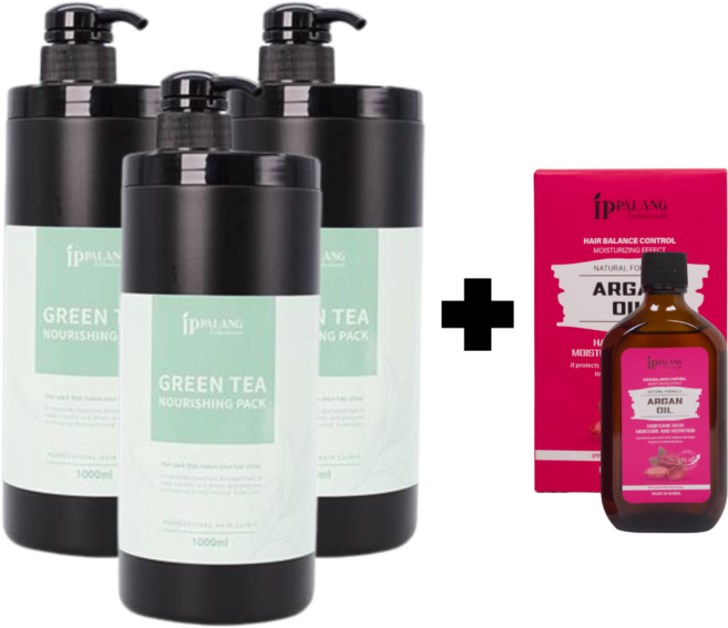 잎파랑 녹차진액 너리싱 트리트먼트 1000ml 3개 + 잎파랑 아르간 헤어 오일, 1L