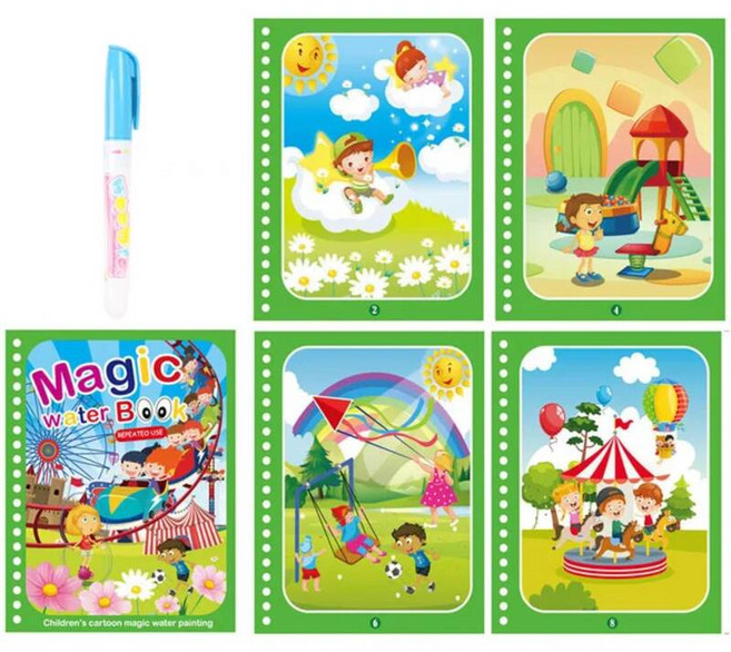 어린이 마법 물책 몬테소리 그림 장난감 재사용 가능한 색칠하기 책 물 아기 조기 교육 완구 211278, Amusement Park